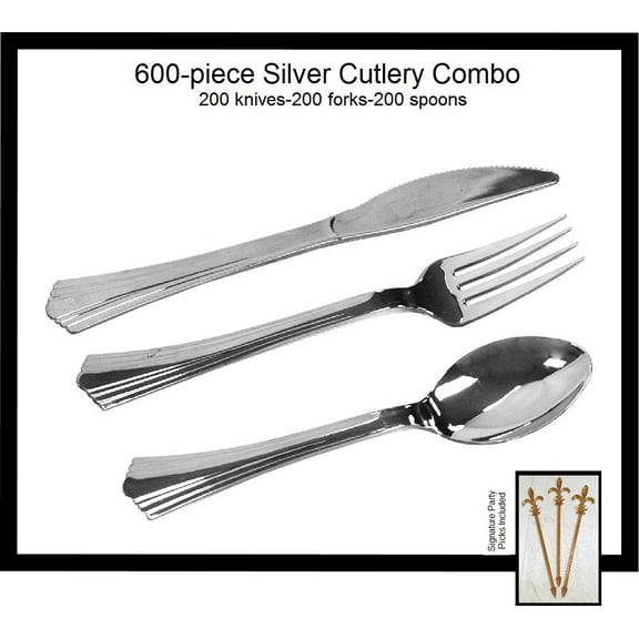 200 Sets Reflections Like Silver Plastic Silverware, Cutlery Combo of 600 Pieces Includes 200 Forks, 200 Knives, 200 Spoons