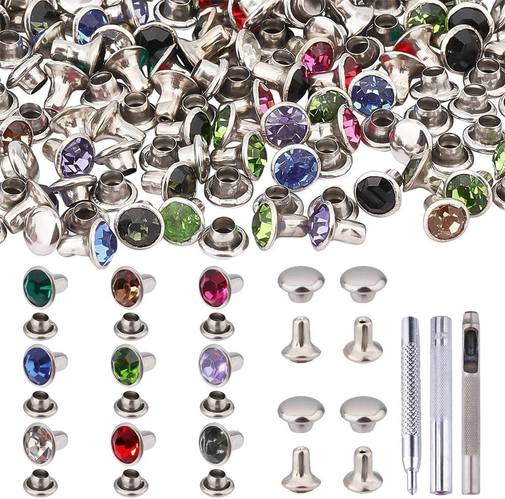 10mm Royal Blue Crystal Rivets - 50pcs Acrylic Rhinestone Studs With Pins For DIY Clothing, Leathercraft, Bags, Crafts