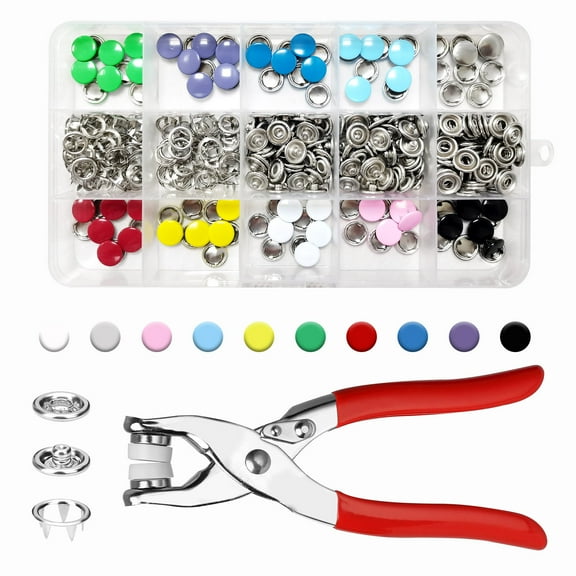 200 Sets Snap Button Kit, 9.5 mm Metal Snaps for Fabric with Fastener Pliers Press Tool, Button Snaps Repair Kit for Clothing Sewing Crafting Leather Dress Jeans (10 Colors, Solid)