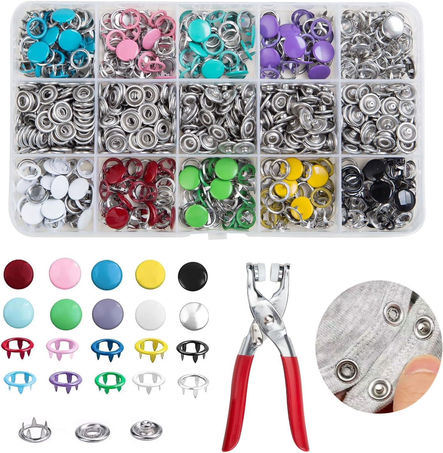 200 Sets Snap Buttons Kit with Fastener Pliers Press Tool - 800 count 9 ...