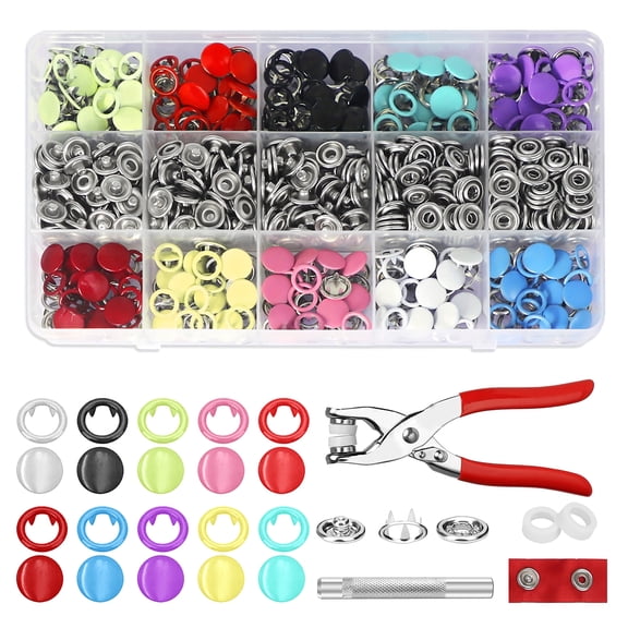 200 Sets Snap Fasteners Kit, TSV 800pcs Metal Snap Buttons Kit with Press Pliers Fastener Tool for DIY Crafting and Clothing, 10 Colors