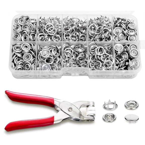 200 Sets Snaps for Fabric, Metal Snaps Buttons with Fastener Pliers Press Tool Kit Perfect for DIY Crafts Clothes Hats and Sewing, Snap Button Fasteners Kit for Clothing Sewing (9.5mm, Silver)