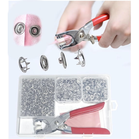 200 Sets Snaps for Fabric with Tool Metal Snap Fasteners Kit, 9.5mm No Sew Open Ring Prong Snaps, Rustproof and Machine-Washable Press Studs for Clothing, Shirts, DIY Crafting