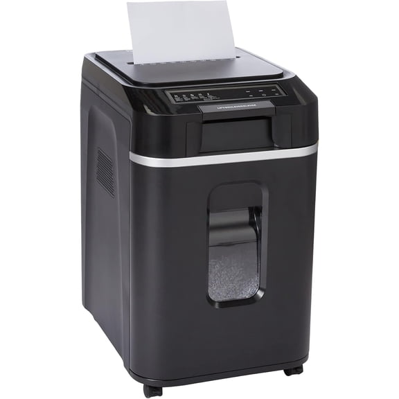 200-Sheet Auto Feed Cross-Cut Paper Shredder, High Security P-4, Anti-Jam, 8.5 Gallon Pullout Bin, Black