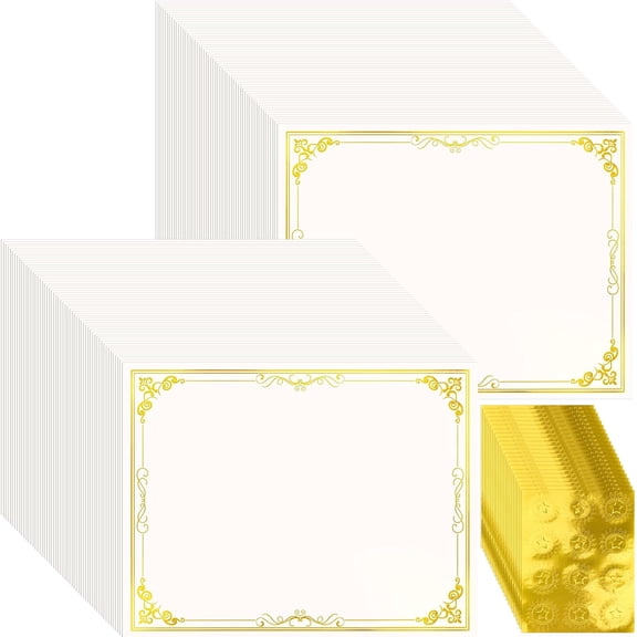 200 Sheet Gold Foil Award Certificate Paper Bulk 8.5 x 11 In for Printing Customizable Blank Cardstock Gold Border Certificate Laser and Inkjet Printer Friendly for Graduation Diploma Achievement