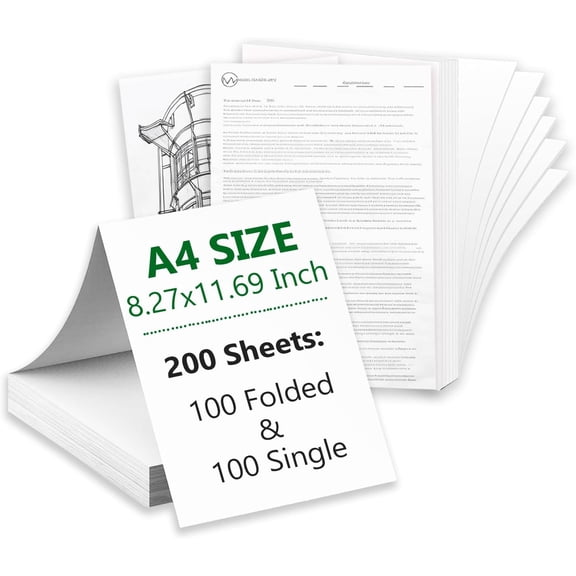 200 Sheets A4 Thermal Paper(100 Folded & 100 Single), Thermal Printer Paper 8.27x11.69 Inch (210 x 297 mm) for Portable Printer A285M/ PD-A4/ M08F/ D810
