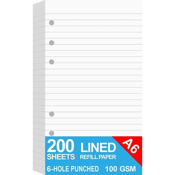 200 Sheets A6 Lined Paper for Filofax Personal Binder Planner White 100gsm Ruled Pages 6 Hole Punched 3.75 x 6.75 Inch