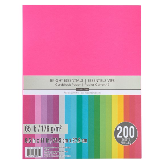 200 Sheets Bright Essentials 8.5” x 11” Cardstock Paper by Recollections - Acid and Lignin Free Paper for Scrapbooks - Arts & Crafts - 1 Pack
