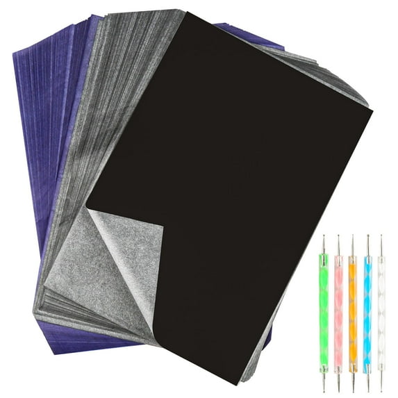 200 Sheets of Carbon Paper, Black/Blue A4 Transfer Paper, 21 x 29.7 cm Tracing Paper with 5 Coloured Dotting Pens, Duplicate Paper for Paper, Canvas, Wood