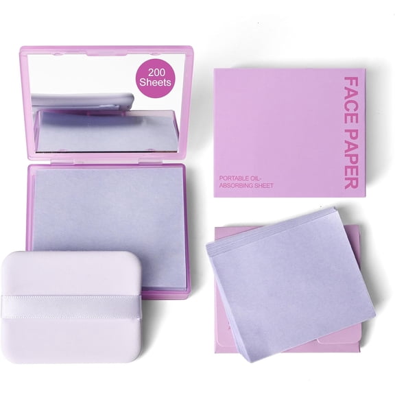 200 Sheets Face Oil Blotting Paper, Included Refills, Mirror and Puff, Oil Absorbing Sheets for Matte Makeup, Controls Shine, Absorb Excess Oil, Travel Size Gentle Face Makeup