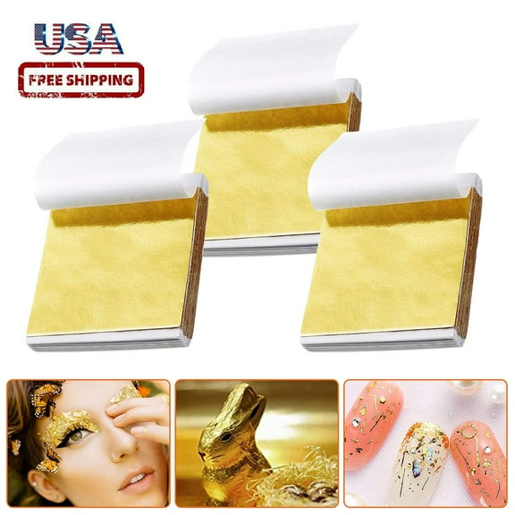 200 Sheets Gold Foil Paper Art Gold Foil Sheets Gilding Brush Thin Gold Leaf Sheets Gold Foil Paper Craft for Arts Painting Gilding Crafting Decoration