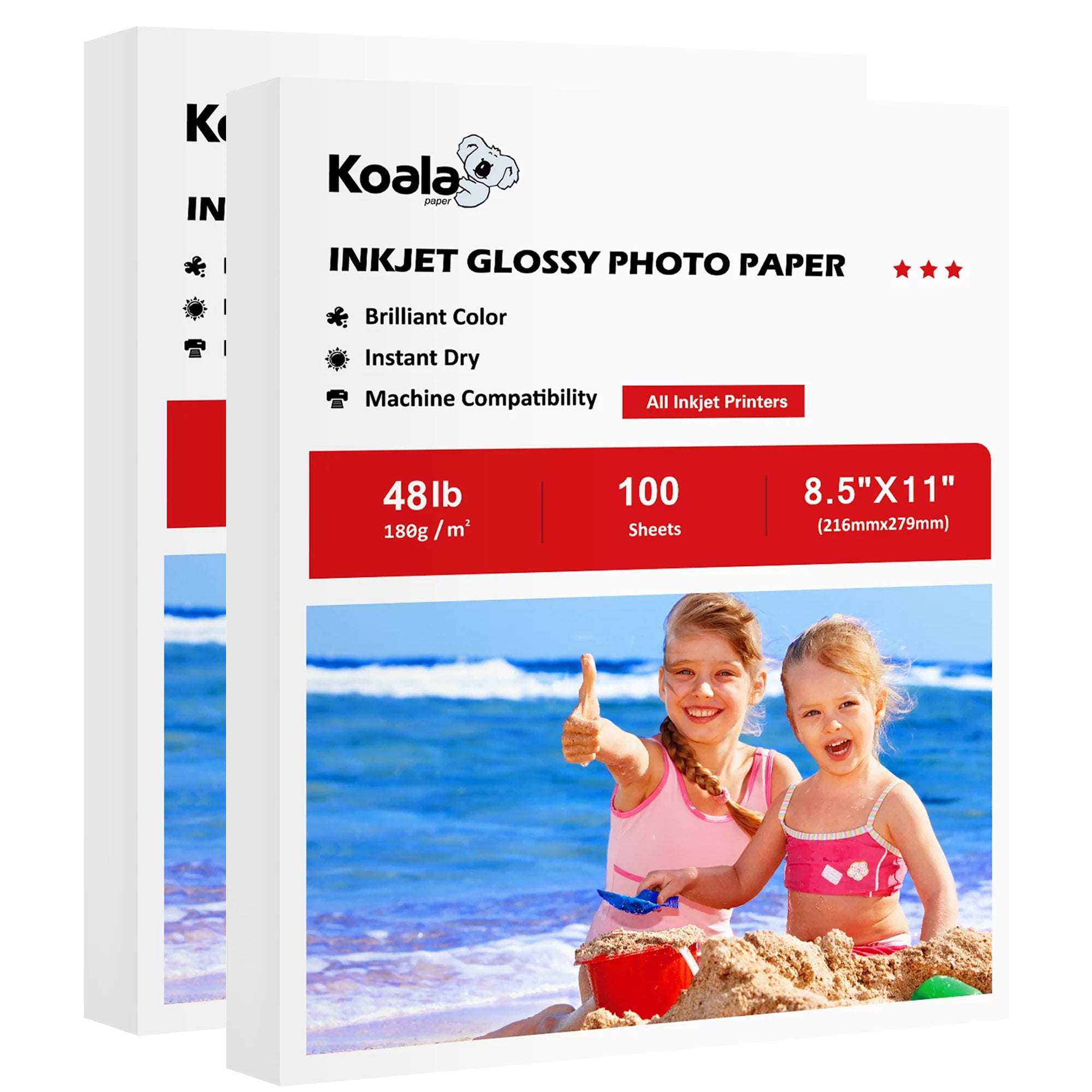 200 Sheets Bulk Koala Inkjet Photo Paper 8.5 x 11 Glossy Printer Paper 36lb 135g for Printing Pictures, Brochures, DIY Chip Bags, Flyers, Party Supply