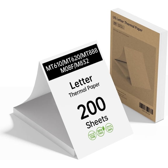 200 Sheets Thermal Printer Paper 8.5 x 11 Inch, Inkless Thermal Paper, Letter Continuous Folding Thermal Paper with MT610 MT620 MT800, Compatible with iDPRT//PRT Portable Printer