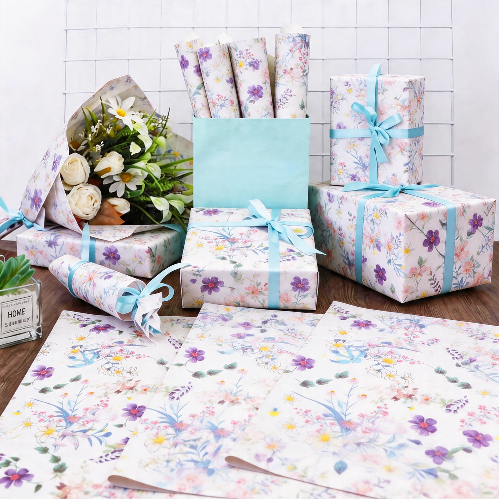 200 Sheets Tissue Paper Vintage Wildflower for Gift Bags Birthday Party Flower Decoration 20x14 in