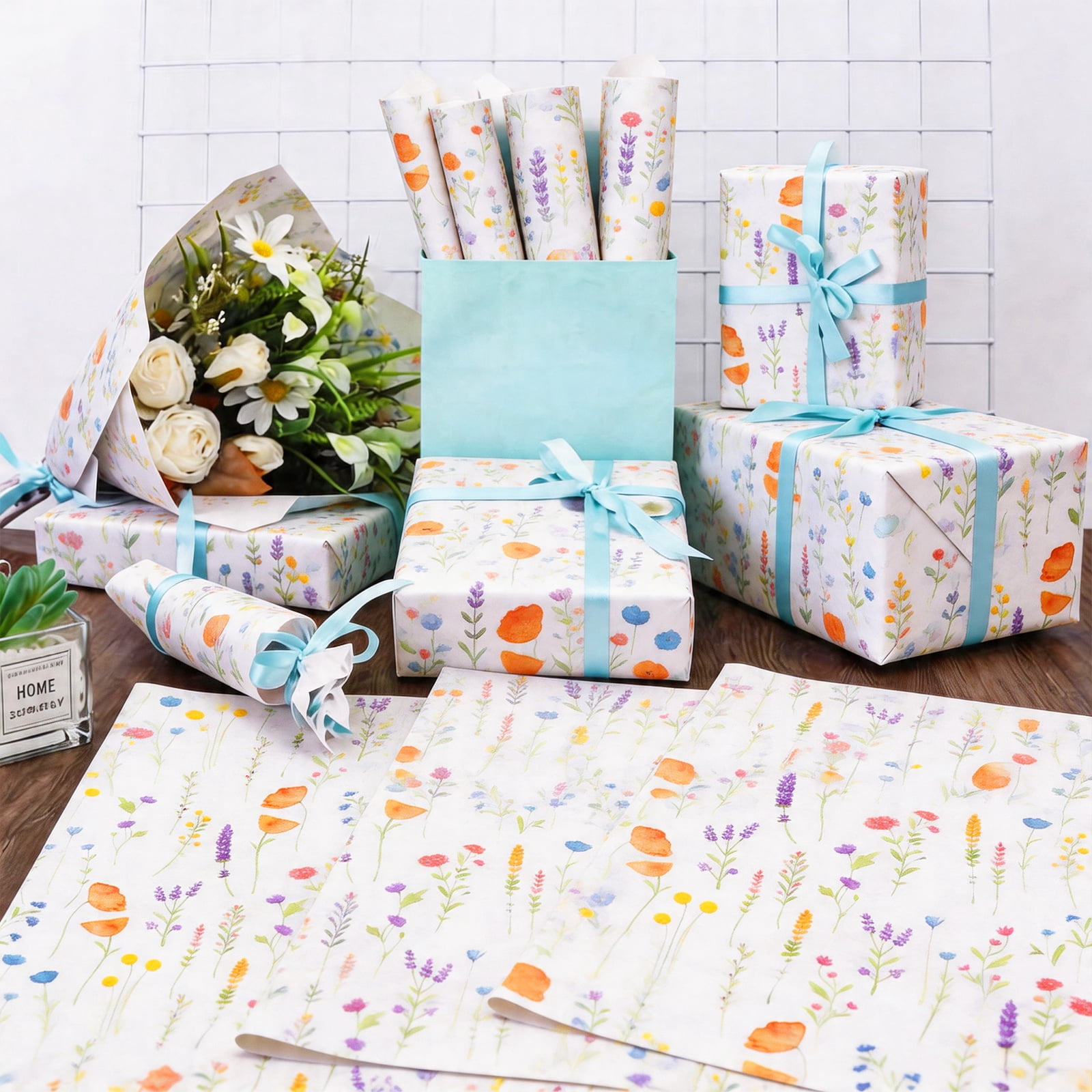 200 Sheets Tissue Paper Vintage Wildflower for Gift Bags Birthday Party Flower Decoration 20x14 in