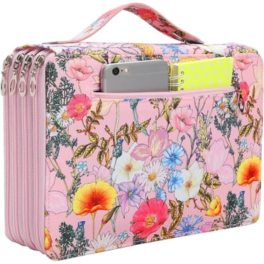200-Slot Colored Pencil Case - Large Capacity Twill Oxford Organizer With Handle & Zipper (Yellow Flower)