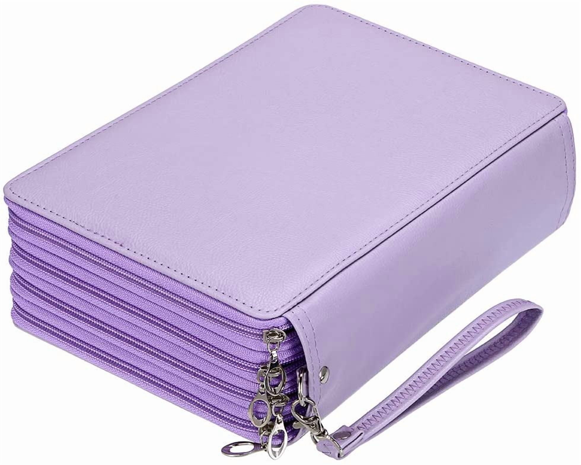 200 Slots Colored Pencil Organizer Case Holder With Removable Handle PU Leather Large Capacity For Colored Pencils And Watercolor Pencils Purple
