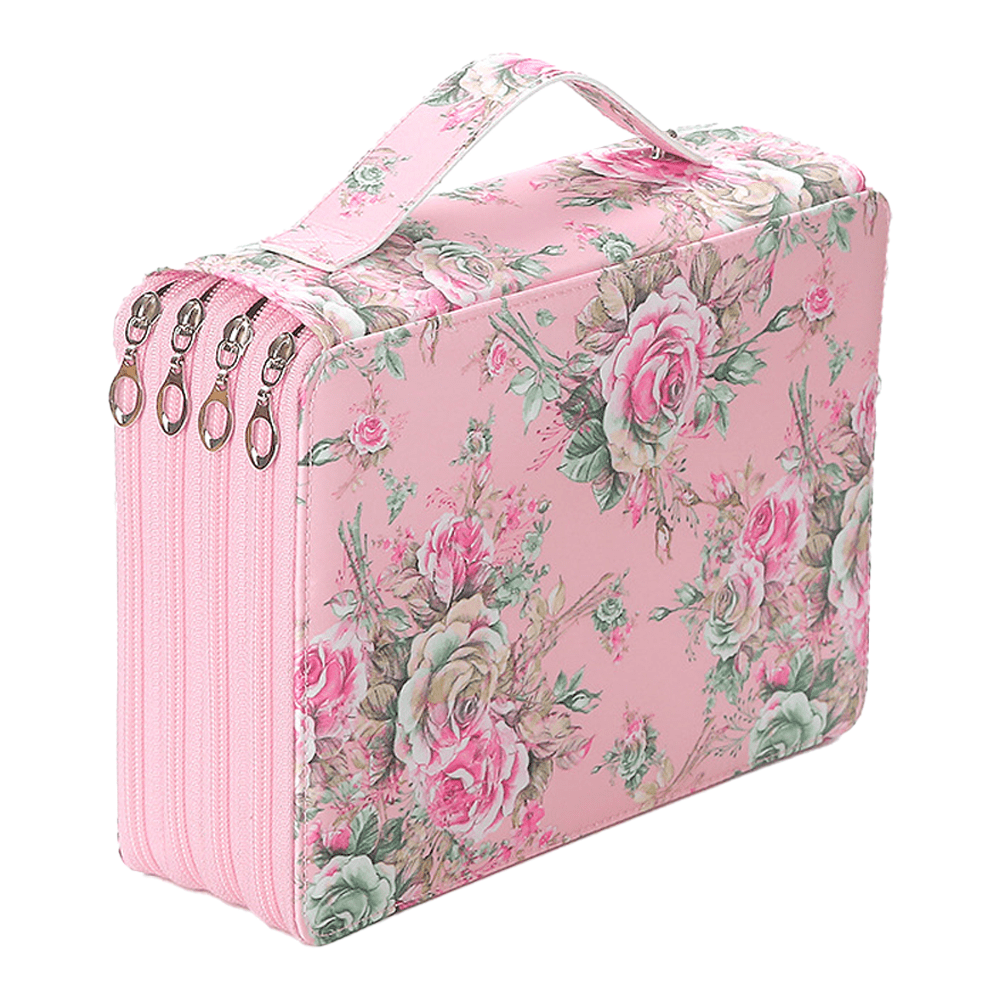200 Slots Pencil Holder Pen Bag Large Capacity Pencil Organizer with Handle Strap Handy Colored Pencil Box with Printing Pattern