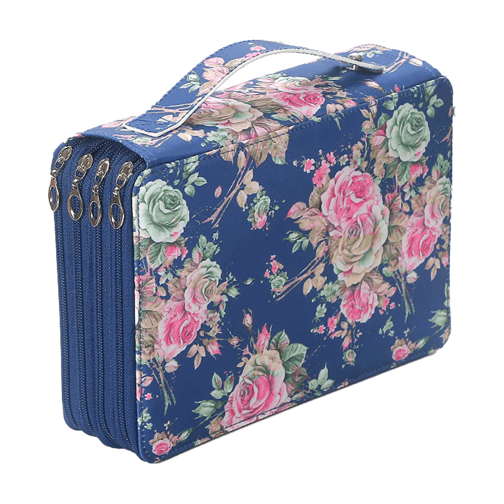 200 Slots Pencil Holder Pen Bag Large Capacity Pencil Organizer with Handle Strap Handy Colored Pencil Box with Printing Pattern