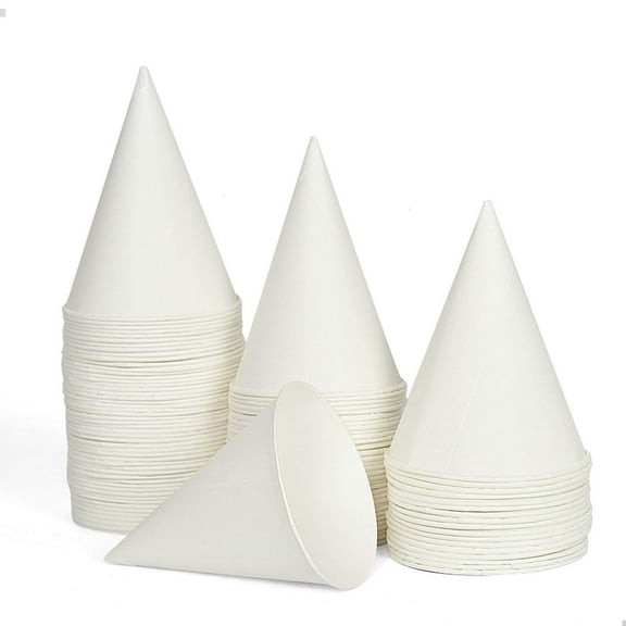 Eco-Friendly Small White Paper Cone Cups 200Pcs. Wax Free Dispenser Cups for Shaved Ice, Office Water Coolers, Sports Teams or Fundraisers. Disposable Craft Funnels for Oil or Protein Powder Drinks