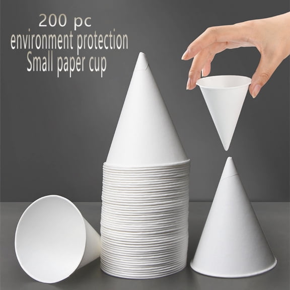 200 Snow Cone Cups,Wax Coated Leakproof Cone Paper Cups for Slush,Shaved Ice,Water - 6OZ,White