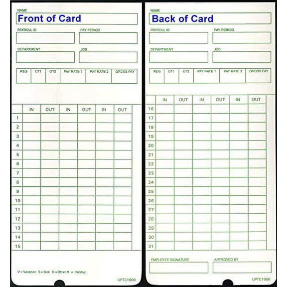 200 Time Cards for Non-Calculating HN1000 HN3000 AutoAlign Time Clock