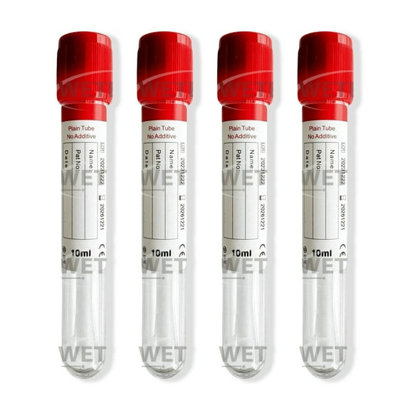 200 Tubes, Plastic Red Top, NO ADDITIVE 10mL, PET