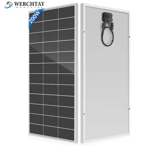 WERCHTAY 200W Solar Panel, 25% High-Efficiency 18BB Monocrystalline Module, 12V Charger for RV, Marine & Home Off-Grid