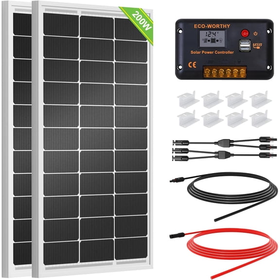 200 Watts 12 Volt/24 Volt Solar Panel Kit with High Efficiency Monocrystalline Solar Panel and 30A PWM Charge Controller for RV, Camper, Vehicle, Caravan and Other Off Grid Applications