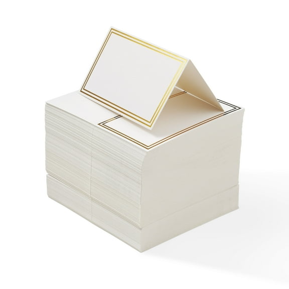 200 White Wedding Name Cards - Place Cards with Double Gold Border for Elegance
