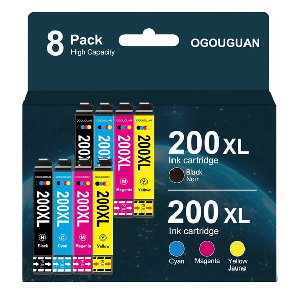 200 Ink Cartridges Combo Pack Replacement for 200 XL Ink Cartridge Workforce WF-2520 WF-2530 Expression XP-200 XP-300 XP-310 XP-400 XP-410 (8 Pack)