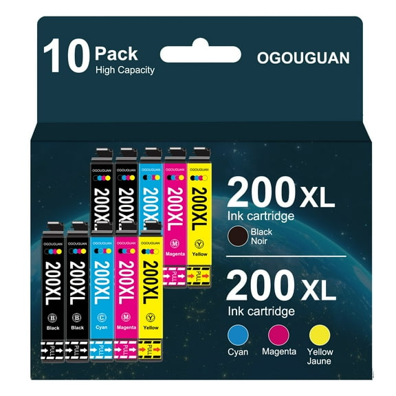 200 XL Ink Cartridge Replacement for Epson 200XL T200XL Compatible with Expression XP-200 XP-300 XP-400 XP-410 Workforce WF-2520 WF-2530 WF-2540 Printer ( Black, Cyan, Magenta, Yellow, 10-Pack)
