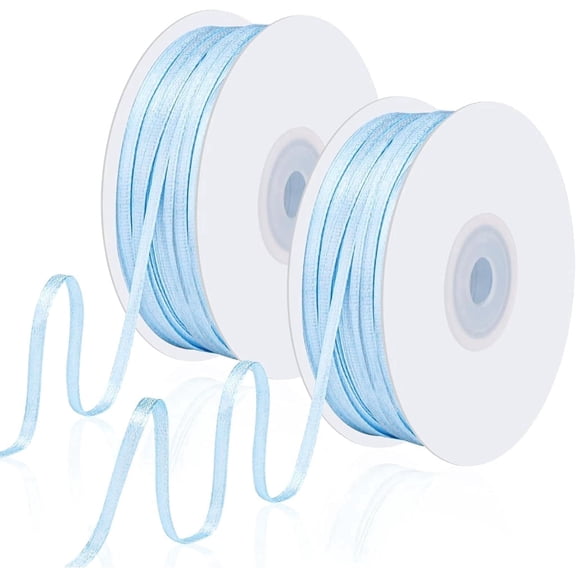 200 Yards Light Blue Ribbon 1/8 Inch Double Faced Thin Baby Sky Blue Ribbon Cake Bows for Cards Jewelry String Balloon Baby Shower Decorations