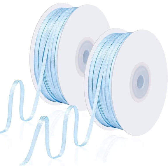 200 Yards Light Blue Ribbon 1/8 Inch Double Faced Thin Baby Sky Blue Ribbon Cake Bows for Cards Jewelry String Balloon Baby Shower Decorations