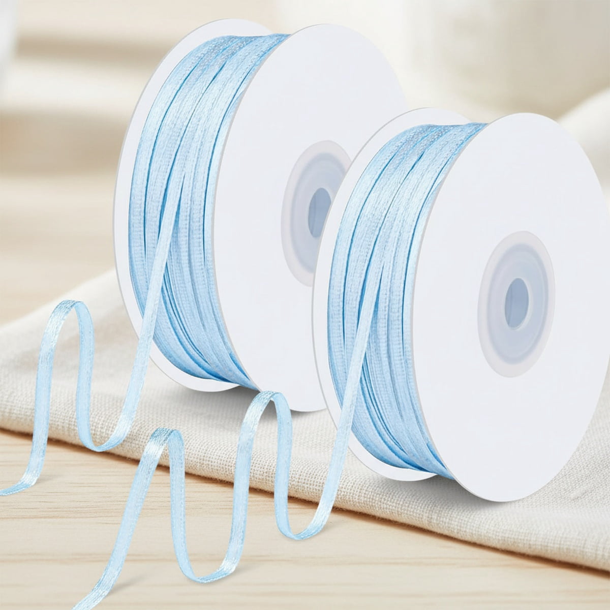 200 Yards Light Blue Ribbon Double Faced Thin Sky Blue Ribbon Cake Bows for Cards Jewelry String Balloon Graduation Decorations