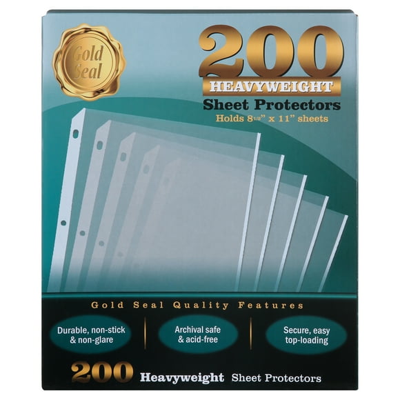 200/box clear heavyweight poly sheet protectors by gold seal, 8.5" x 11"