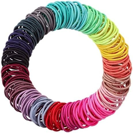 200 count 1inch Colorful Rubber Elastic Hair Ties Small Bulk for Women Mini Ponytail Holders Rainbow Hairbands Metal Free Bands(Multicolored)