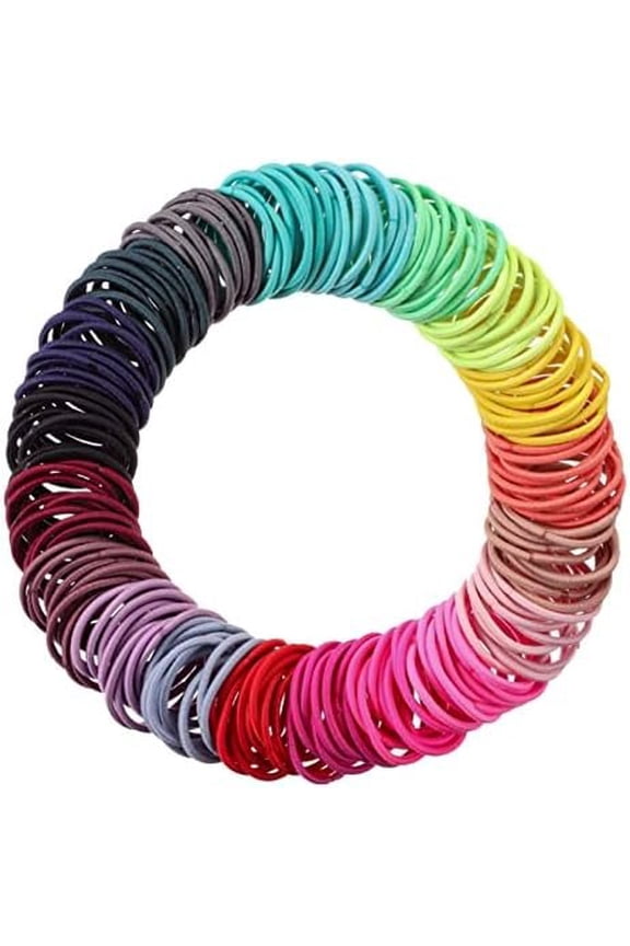 200 count 1inch Colorful Rubber Elastic Hair Ties Small Bulk for Women Mini Ponytail Holders Rainbow Hairbands Metal Free Bands(Multicolored)