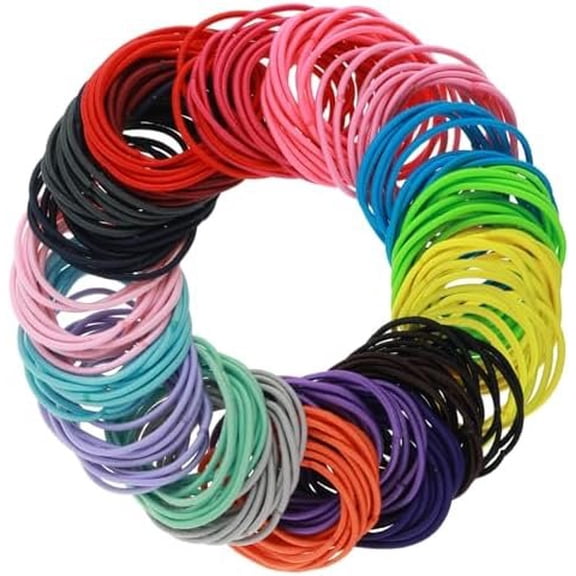 200 count Basics Pony Tail Hair Ties, Multicolor Hair Ties, Elastic Rubber Bands for Women, Seamless Ponytail Holders for Thick Curly Hair, Thin Curly Hair Ponytail Holder (Rainbow Colors)