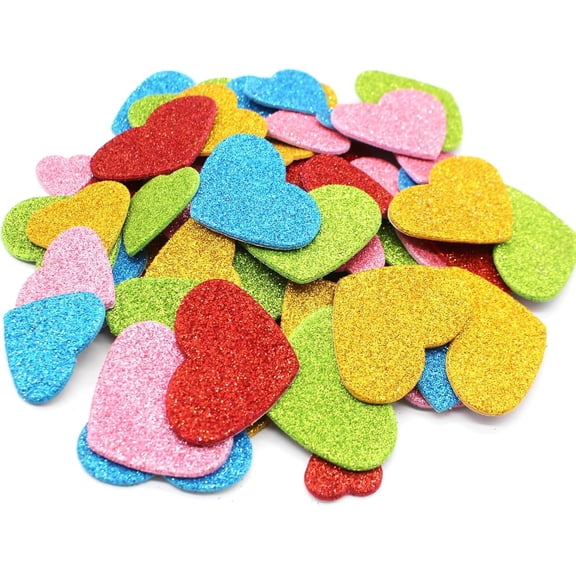 200 count Colorful Glitter Heart Stickers, Self Adhesive  Hearts in 5 Colors and 3 Sizes, Mini Heart Shapes Glitter Stickers for Valentine's Day Crafts DIY Greeting Cards Mother's Day Cards