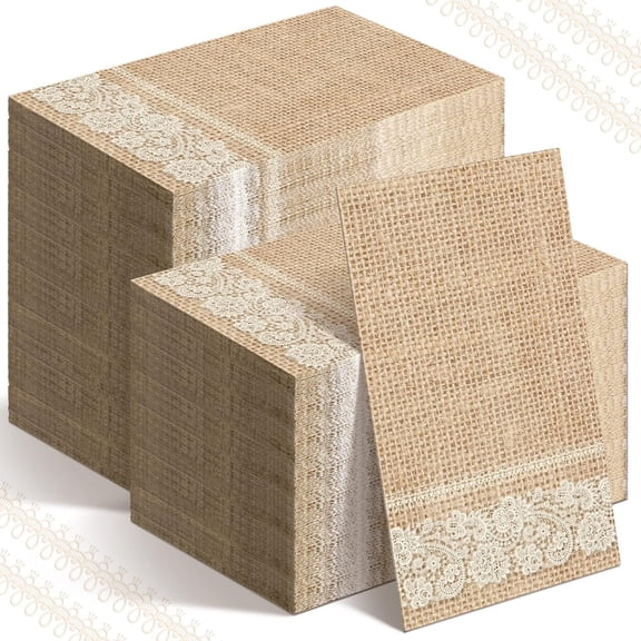 200 count Disposable Hand Towels for Bathroom Burlap Printed Guest Napkins Disposable Guests Paper Napkins Decorative for Camping Wedding Holiday Birthday Party