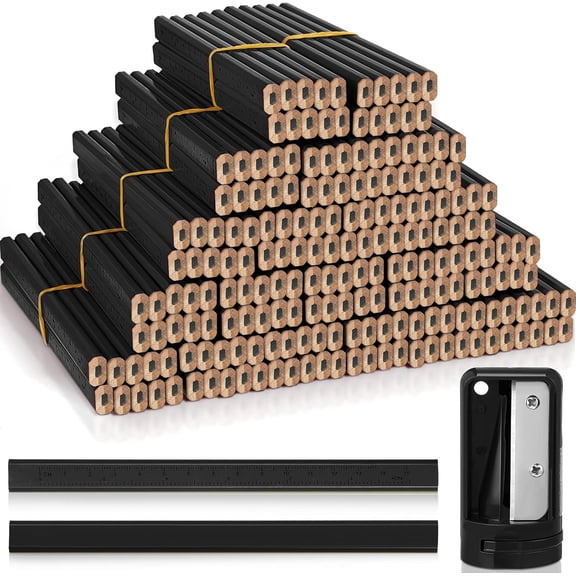 200 count Flat Construction Pencils with Printed Ruler Graphite 2 count Carpenter for Woodworking Marking Tool(Black)