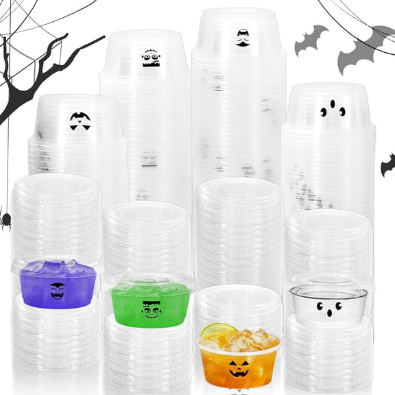 200 count Halloween Jelly Cups with Lid, 2Oz Plastic Shot Cup