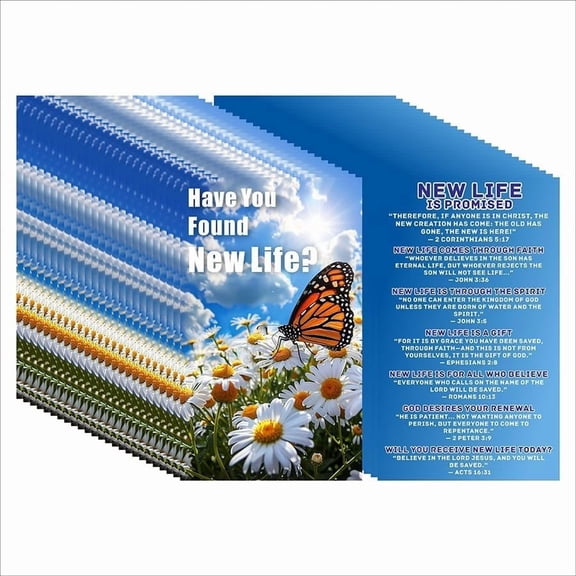 200 count " Life in Christ" Gospel Tract Cards - Double-Sided Christian Verse Postcards with Butterfly and Daisy Design, Evangelism Cards for Church Outreach & Faith Sharing