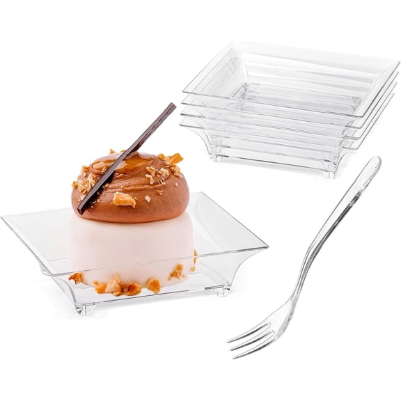 200 count Mini Dessert Plates with Forks, Serves 100