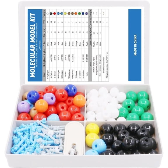 200 count Molecular Model Kit for  and Inorganic Chemistry, Chemistry Molecular Model Student and Teacher Set - 83 Atoms & 116 Links & 1 Short Link Remover Tool