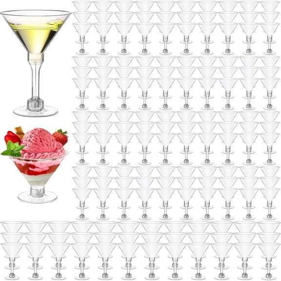 200 count Plastic Martini Glasses 5 oz Disposable  Glasses Tall Mini Martini Plastic Cups Unbreakable Appetizer Dessert Cups for Margarita  Champagne Ice Cream Wedding Party Bar Event