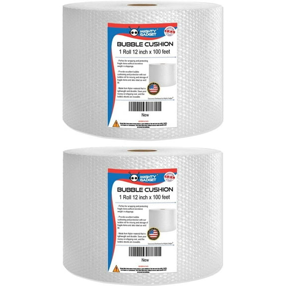Mighty Gadget Small Bubble Cushioning Wrap, Perforated Every 12, 200 Feet, Clear Bubble Roll