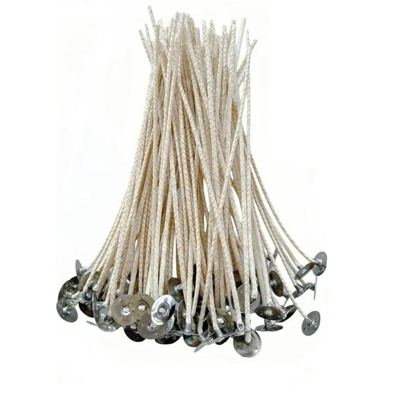 100 pcs 6" Candle Wicks for Candle Making Coated with Natural Soy Wax, Low Smoke Cotton Threads Woven with Paper
