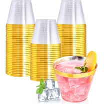 Plastic cup, 9 oz elegant transparent plastic cup golden border disposable wine glass, disposable party cup wedding glass drinking